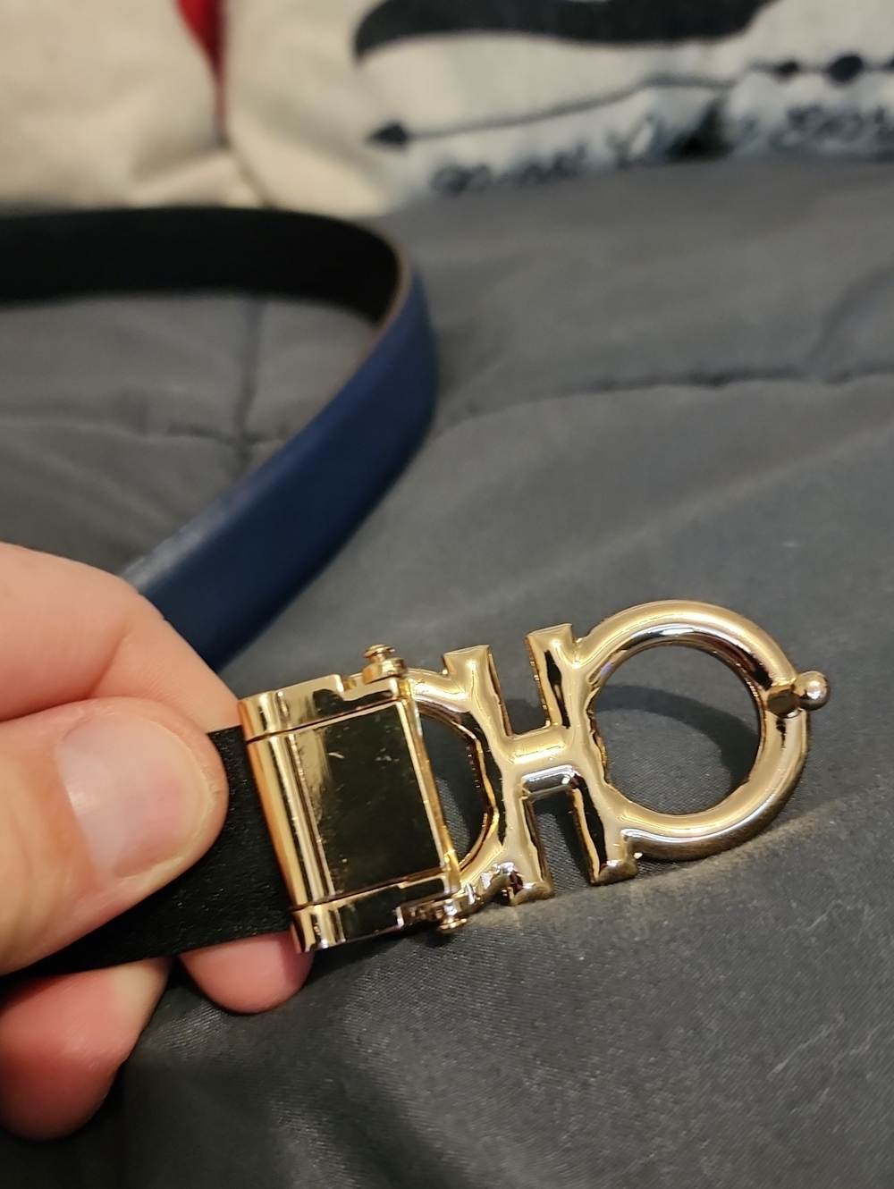 Salvatore Ferragamo Dark Blue Skinny Slim Belt - Picture 3 of 3